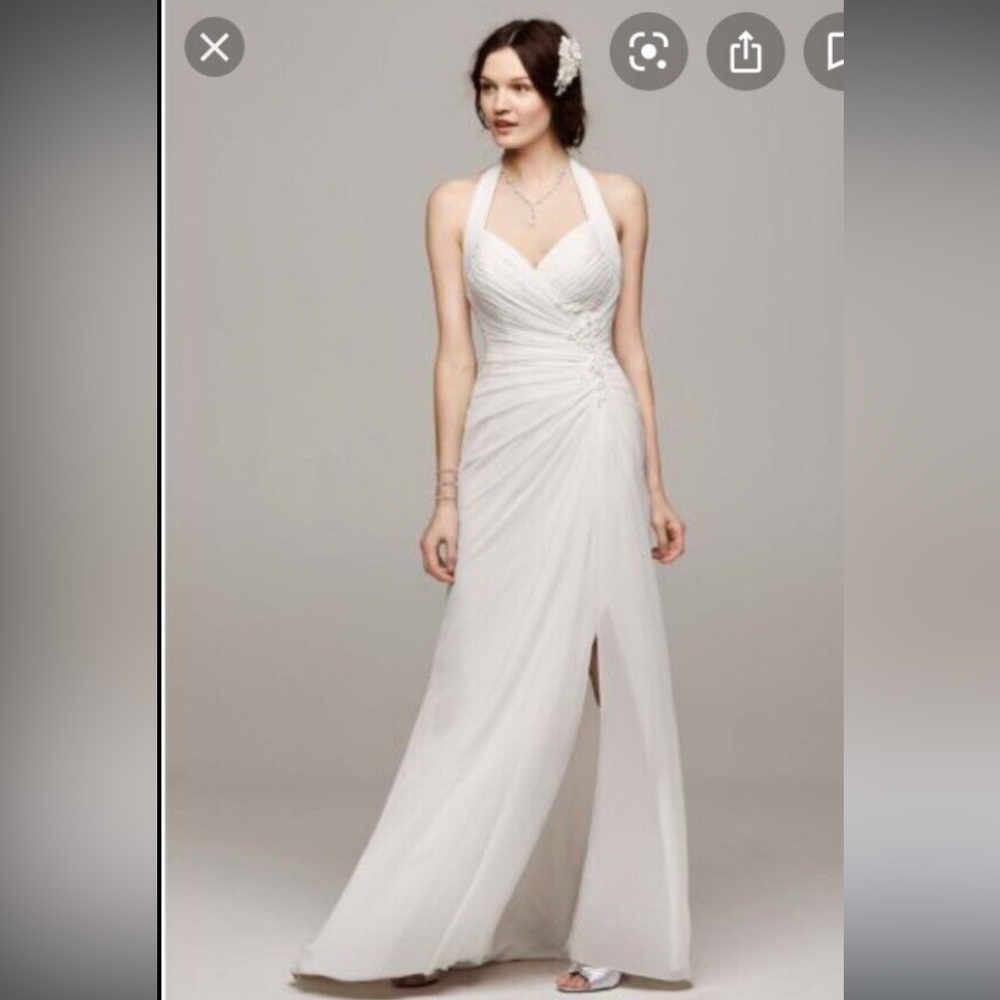 Halter wedding dress with high slit